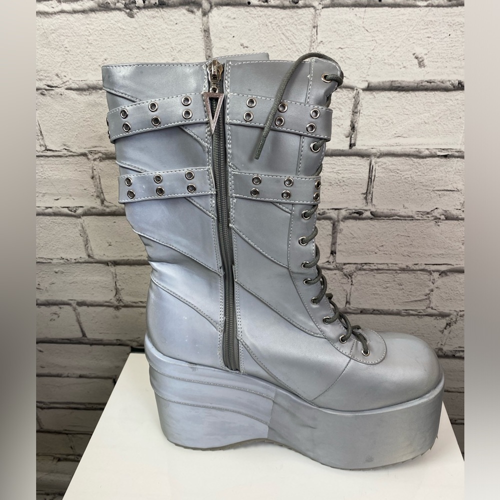 Ellie Silver Buckle Platform Boots Club Kid Boots Goth Boots size 12 - Picture 6 of 9
